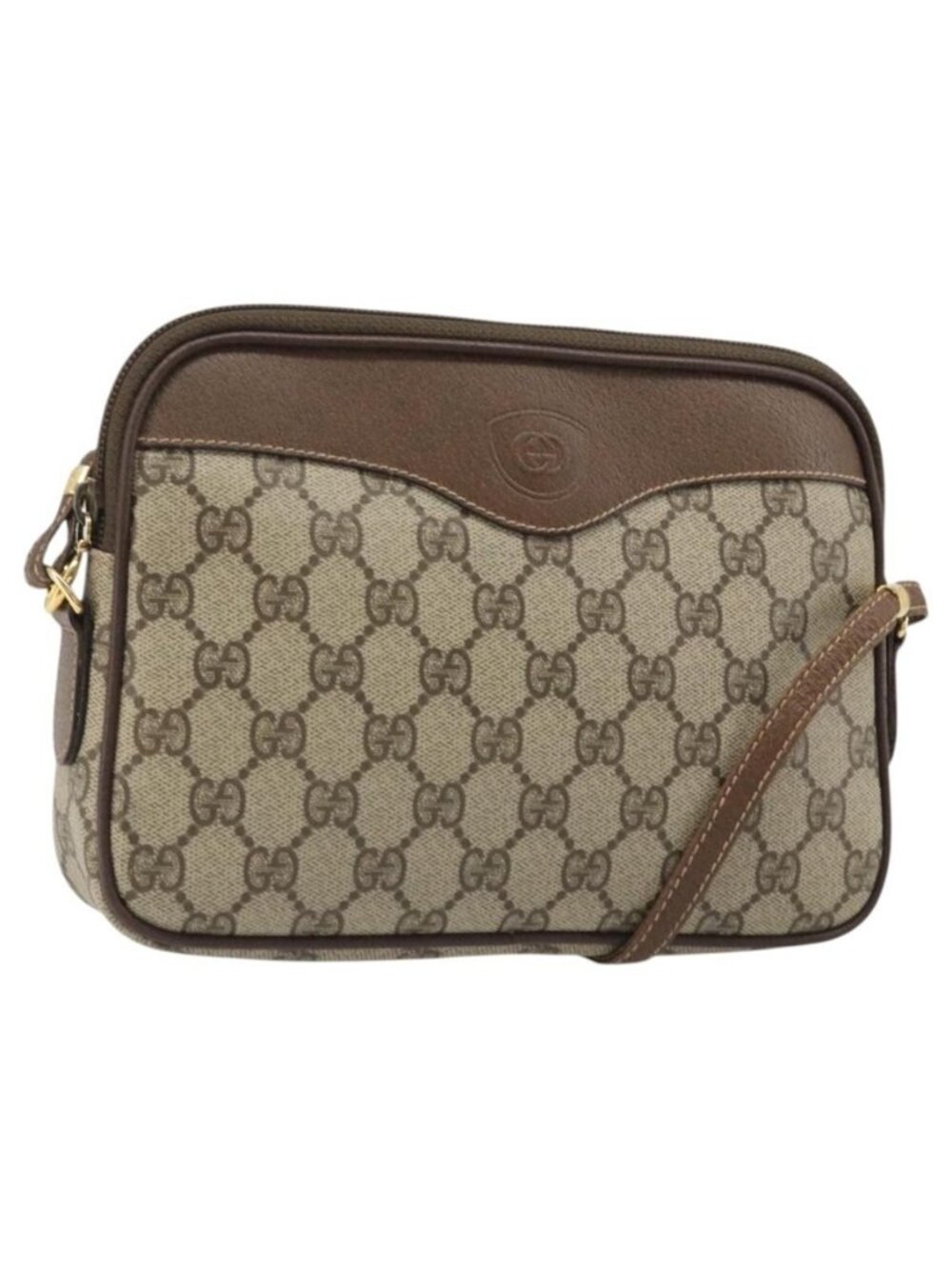 Authentic GUCCI GG Supreme Shoulder Bag PVC Beige Gold